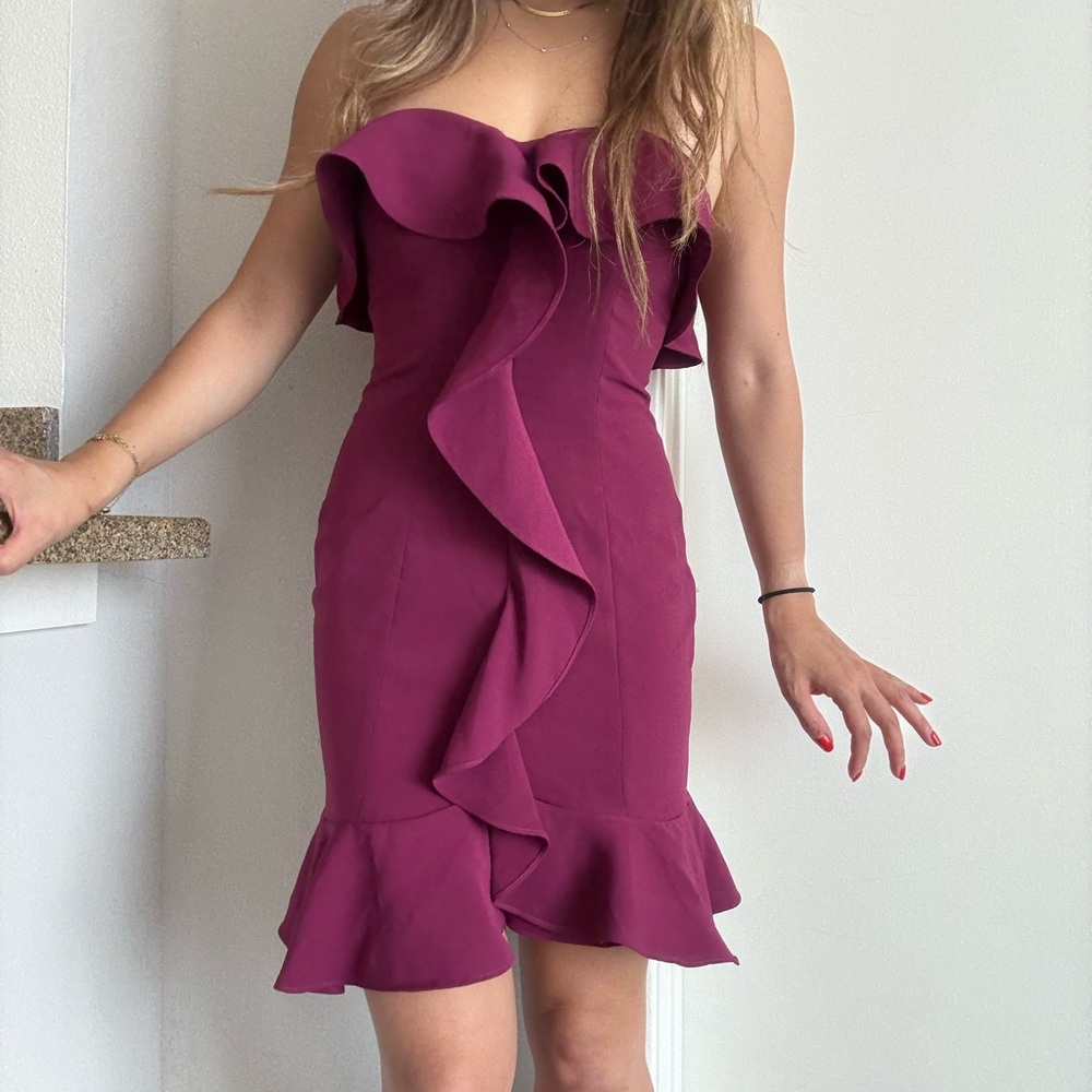Likely Strapless Ruffle Dress in Purple
